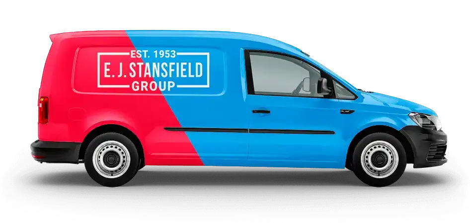 Blue and red EJ Stansfield branded van.